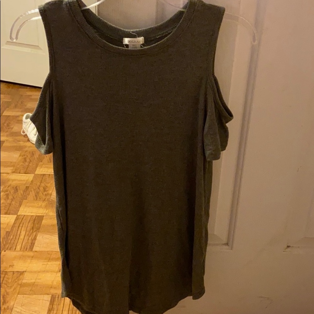 Army green open shoulder top